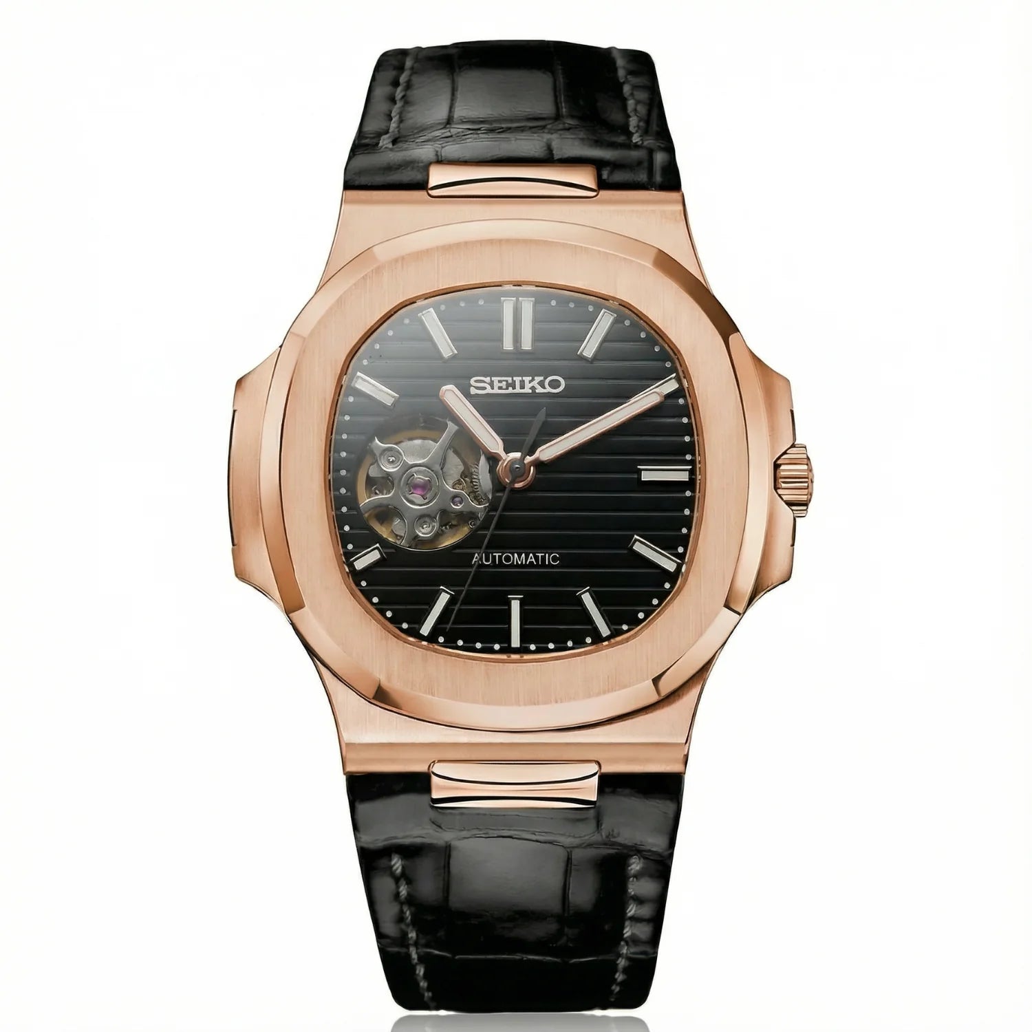 Nautiko - Rose Gold Black Leather